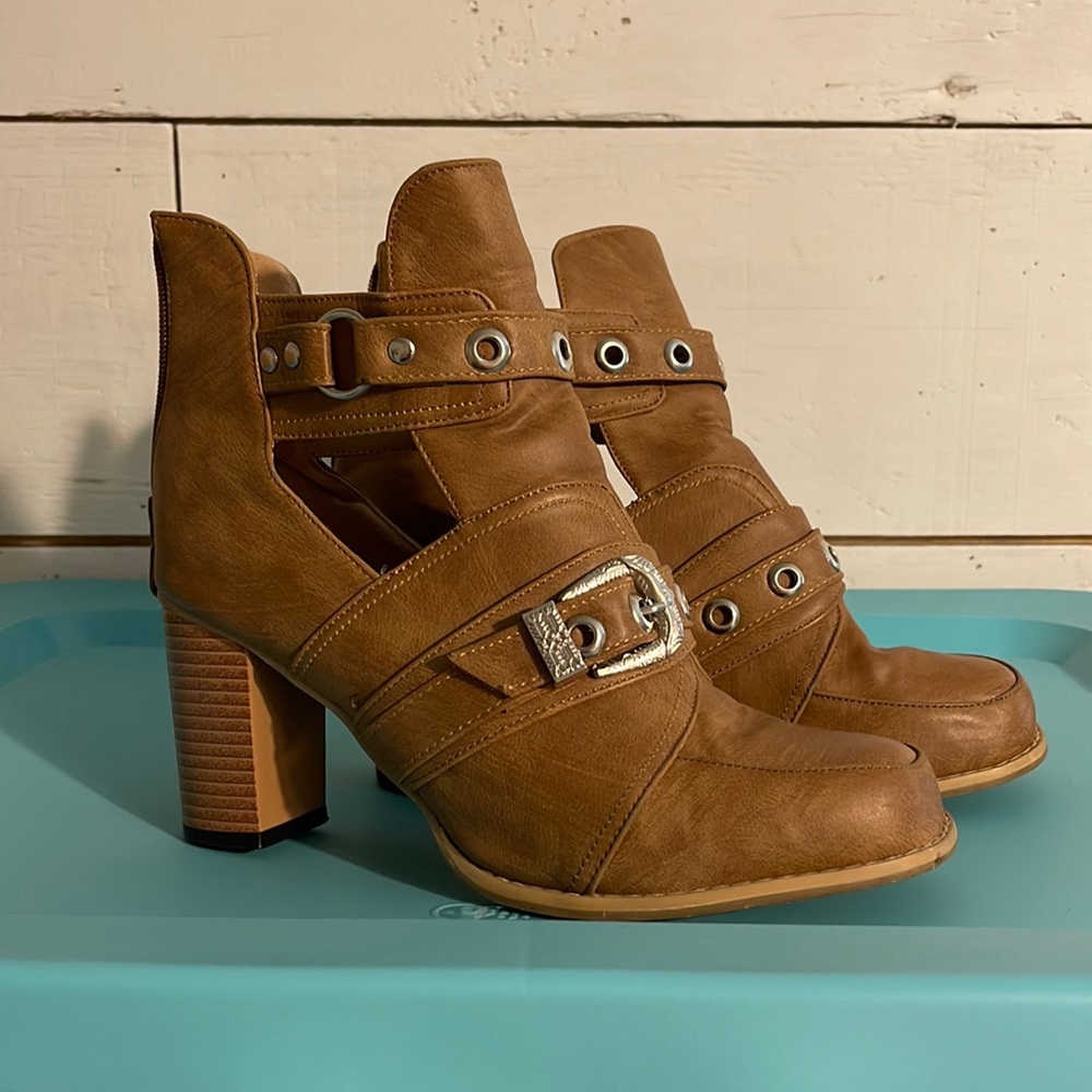 Tan embellished ankle booties